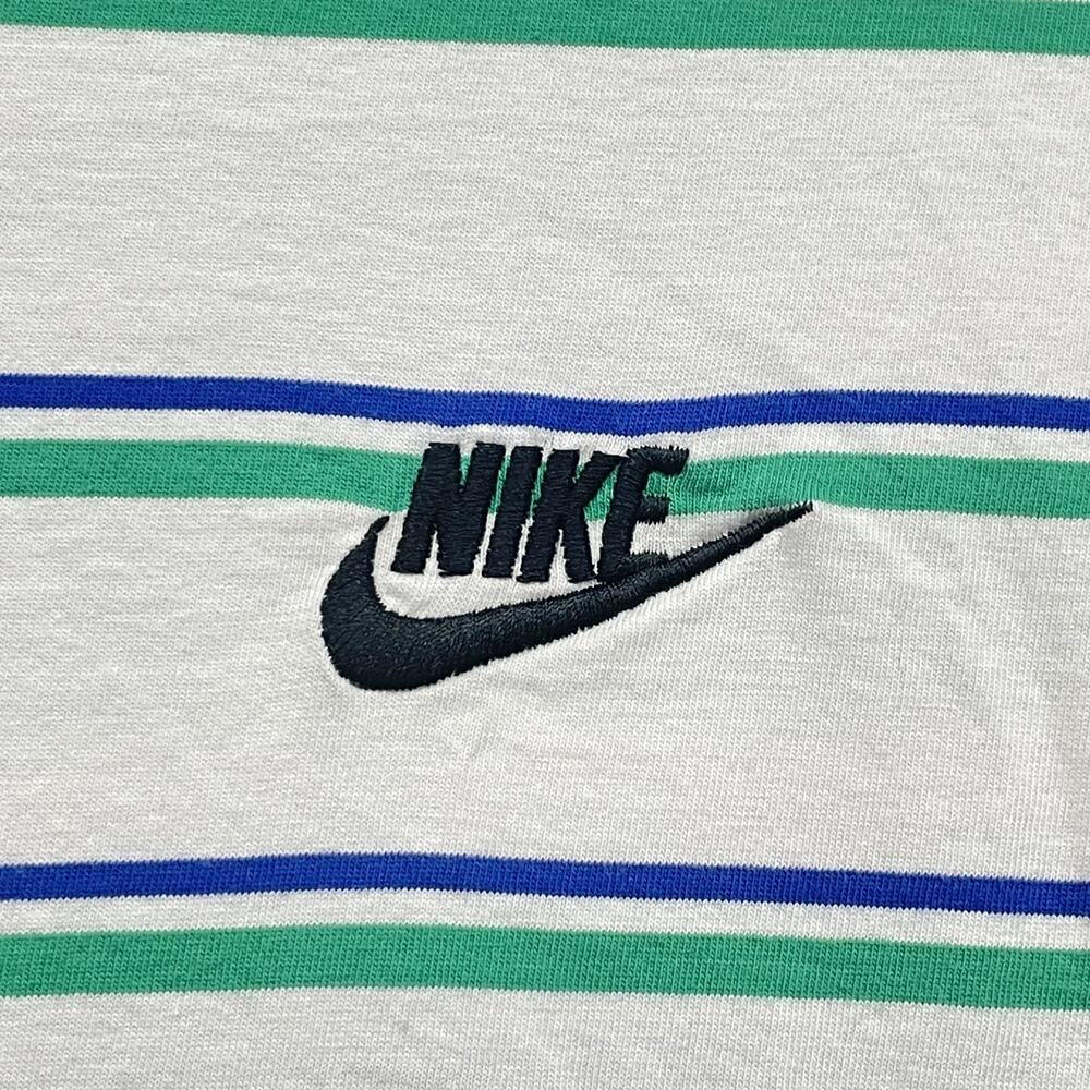 Nike Shirt Mens Large White Green Striped The Nike Tee Embroidered Swoosh Logo - Picture 5 of 11